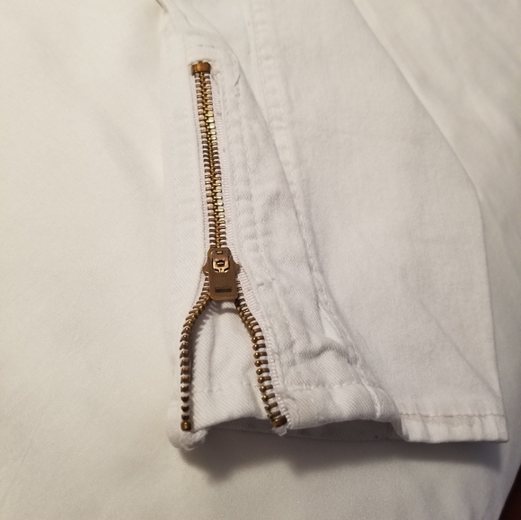 Sanctuary White Moto Zip Cropped Ankle Jeans - Picture 4 of 7